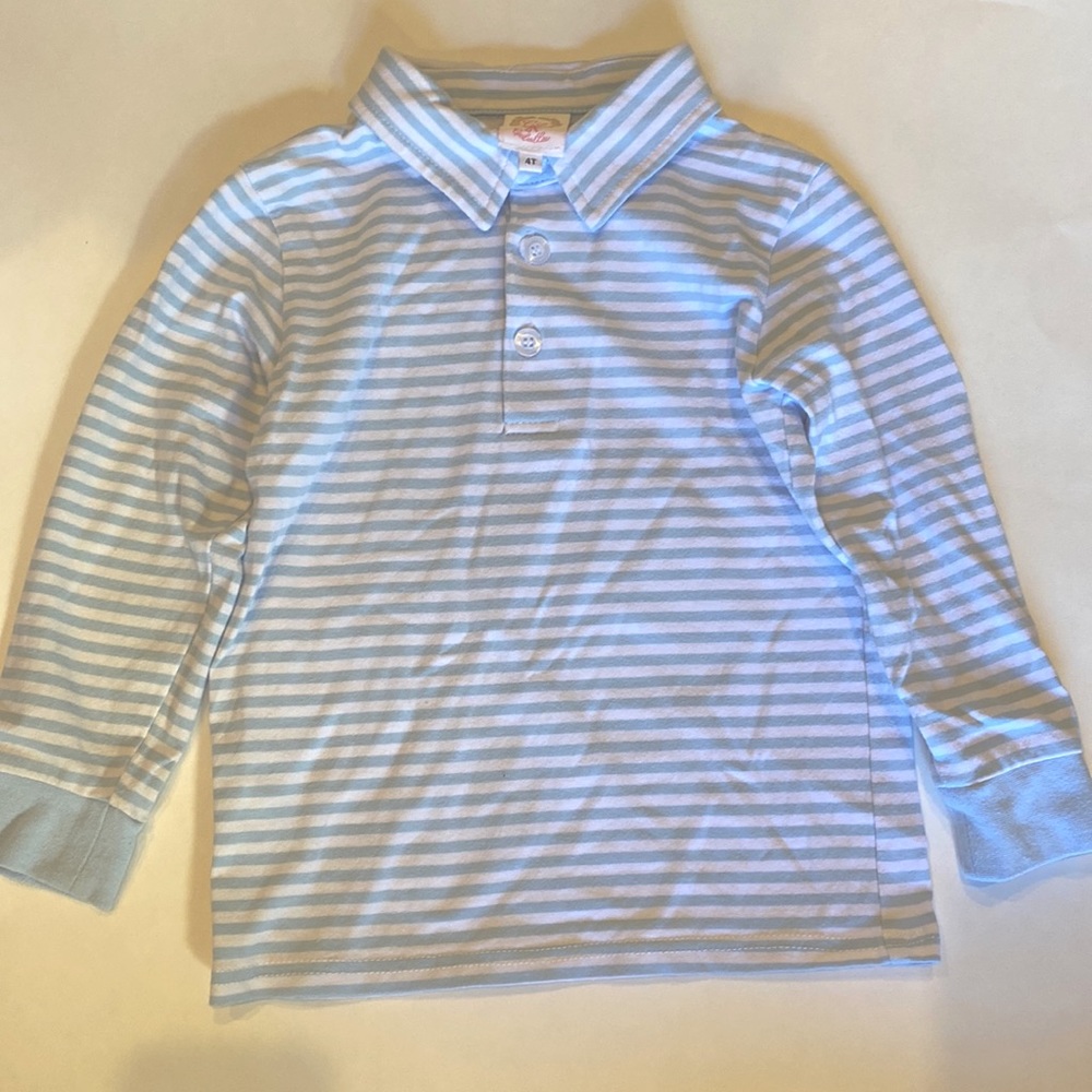 Cecil and Lou - Boys Blue/White Stripe Long Sleeve Shirt with Collar (size 4T)